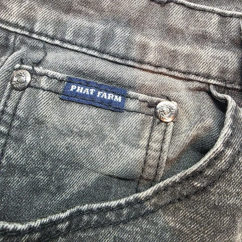 Phat Farm Jeans Mens 40x32 Gray Acid Wash Stretch Slim Moto Tapered Leg